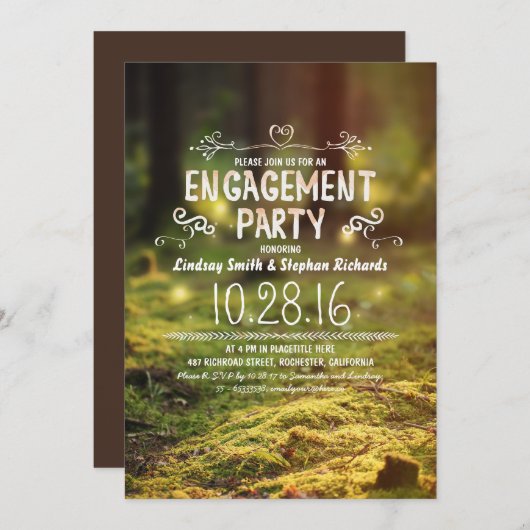 森林地帯の野外婚約パーティ招待状 招待状 (正面/裏面)