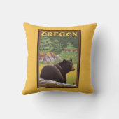 森林場面ヴィンテージ旅行のツキノワグマ クッション (裏面)