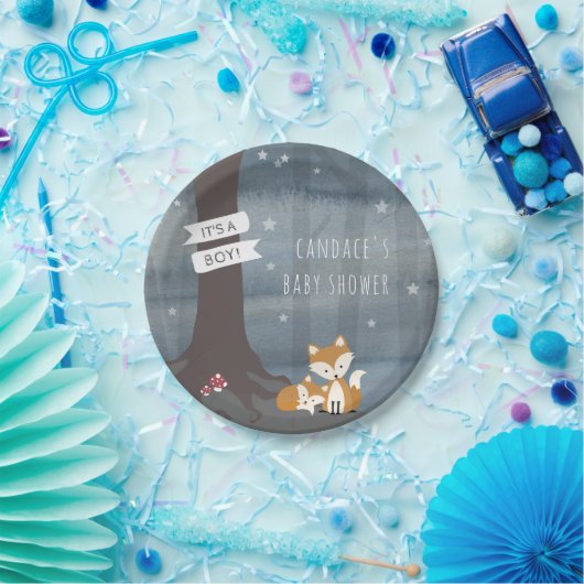 森林夜キツネのベビーシャワー ペーパープレート (パーティー)