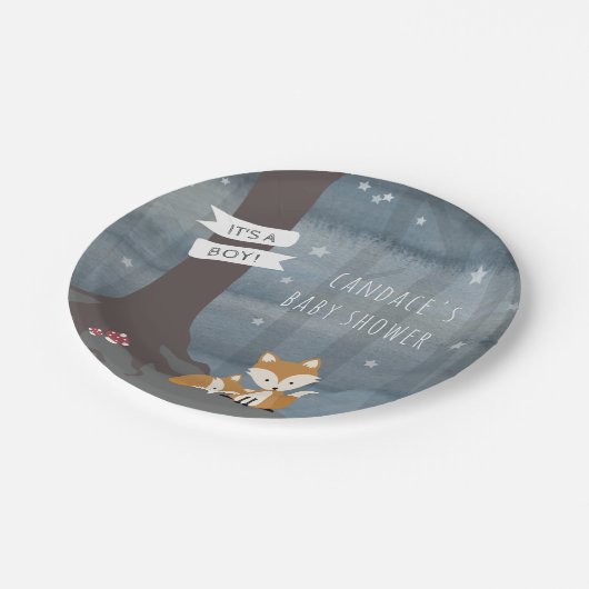 森林夜キツネのベビーシャワー ペーパープレート (アングル)