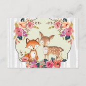 森林子供部屋のベビーのシカおよびキツネのベビーシャワー エンクロージャーカード (裏面)