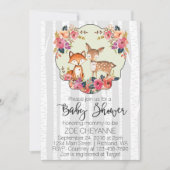 森林子供部屋のベビーのシカおよびキツネのベビーシャワー 招待状 (正面)