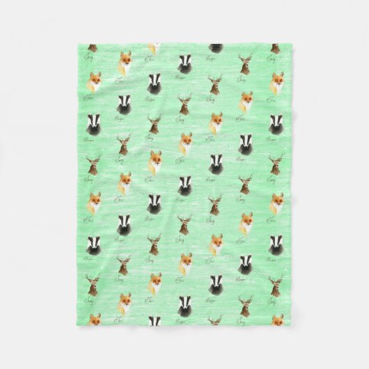 森林孤のアナグマの雄鹿のシカはヒップスターの孤を印刷します フリースブランケット (正面)