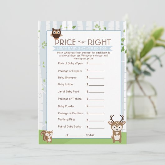 森林春/夏のベビーシャワーの価格のゲーム 招待状 (スタンド正面)