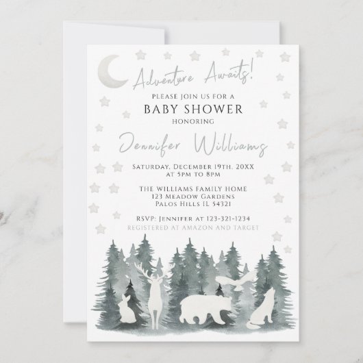 森林景観の赤ちゃんシャワーの招待状 招待状 (正面)