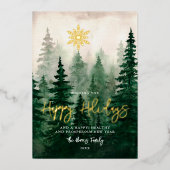森林景観シーンハッピーホリデー 箔招待状 (正面)