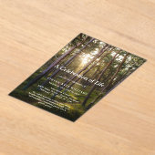 森林木日没お祝いライフ葬儀 アクリル招待状 (レイダウン)