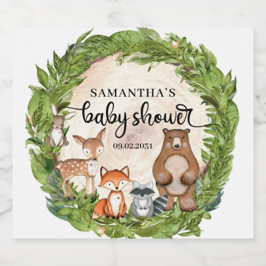 森林木材の木の木の切り赤ちゃんシャワー スパークリングワインラベル (シングルラベル)