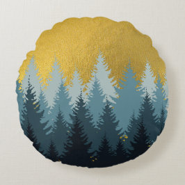 森林木黄金風景 ラウンドクッション