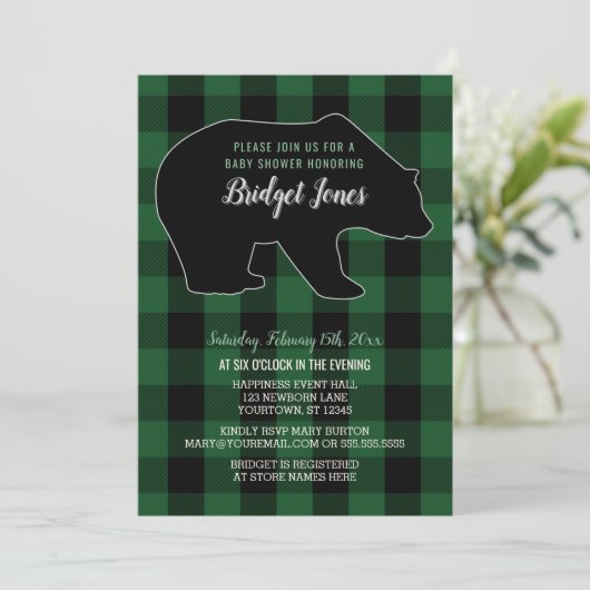 森林森林くまの樵の格子縞のベビーシャワー 招待状 (スタンド正面)