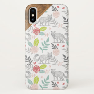 森林森林キツネ及び花柄の群葉のモノグラム iPhone X ケース