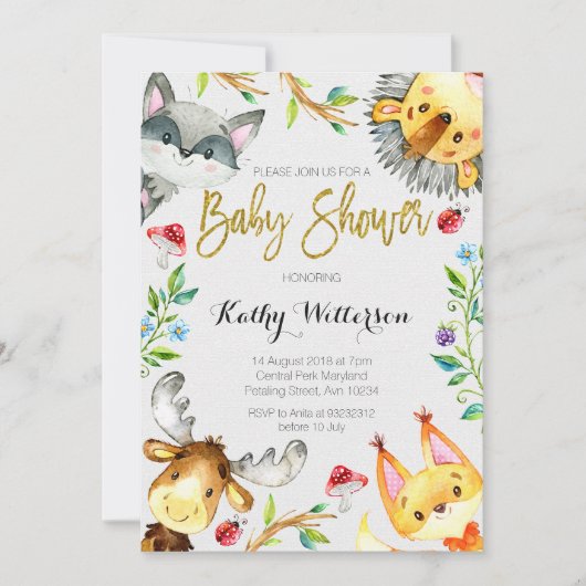 森林森林ベビーシャワーの招待 招待状 (正面)
