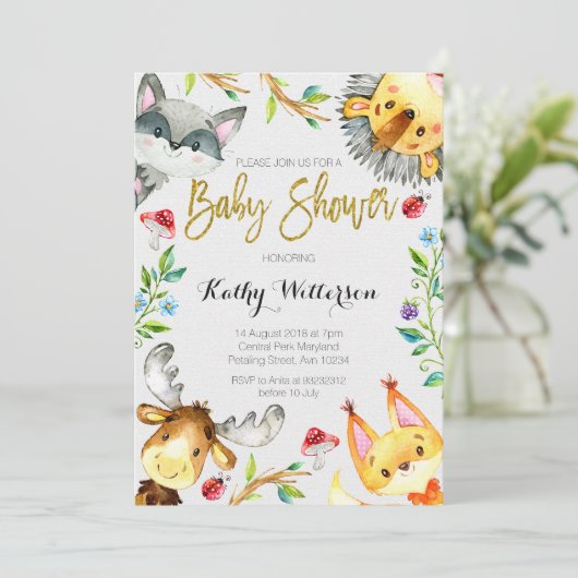 森林森林ベビーシャワーの招待 招待状 (スタンド正面)