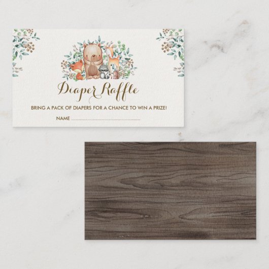 森林森林ベビー動物のおむつのラッフルのチケット エンクロージャーカード (正面/裏面)