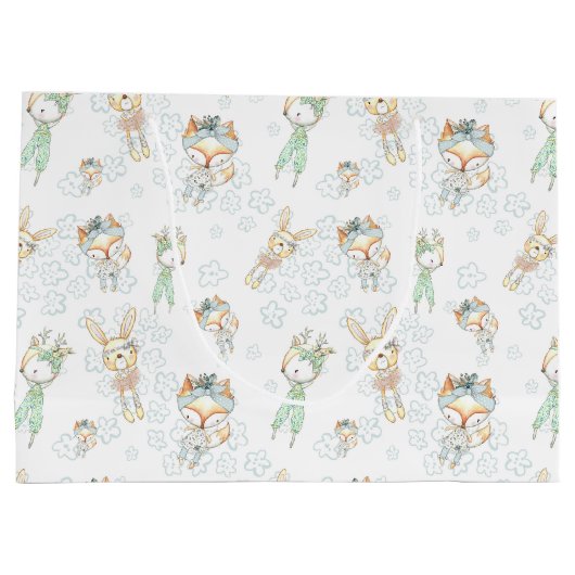 森林森林ベビー動物のキツネのバニー ラージペーパーバッグ (裏面)