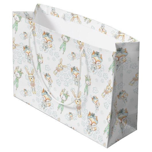 森林森林ベビー動物のキツネのバニー ラージペーパーバッグ (裏面アングル)