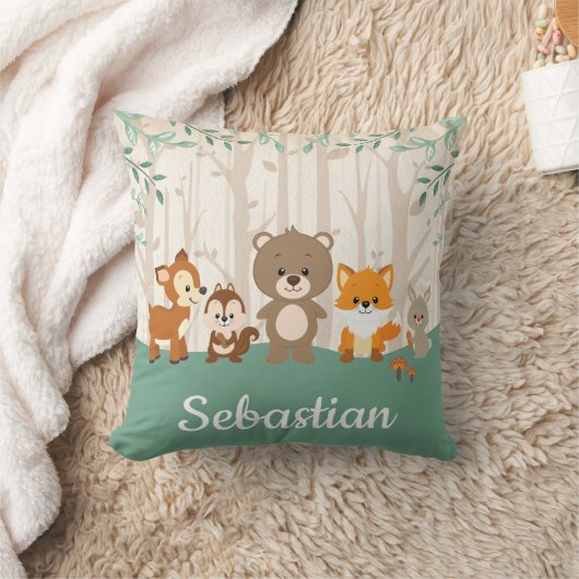 森林森林動物のシカのキツネくまの子供部屋 クッション (ブランケット)
