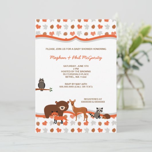 森林森林動物のベビーシャワーの中立招待 招待状 (スタンド正面)