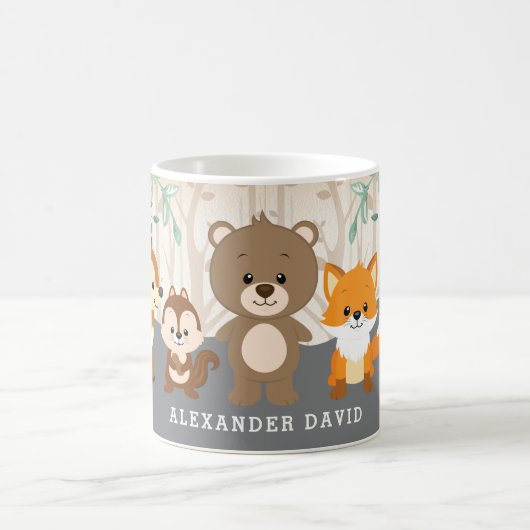 森林森林動物の第1誕生会のギフト コーヒーマグカップ (中央)