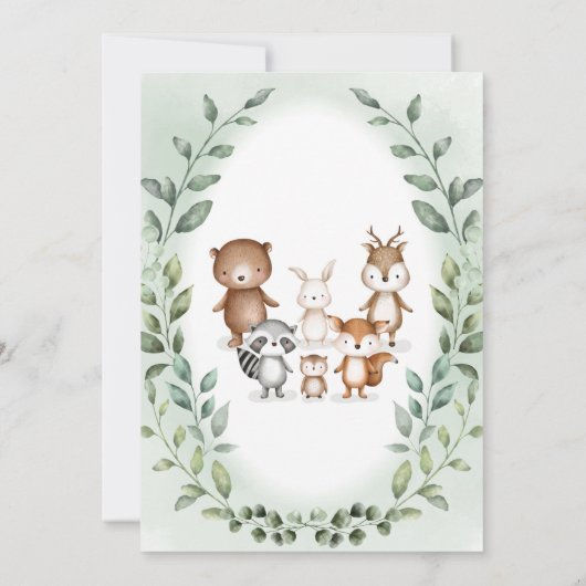 森林森林動物の赤ちゃんシャワーの好意 サンキューカード (裏面)