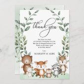 森林森林動物の赤ちゃんシャワーの好意 サンキューカード (正面/裏面)