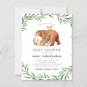 森林森林動物の赤ちゃんシャワー マグネット招待状