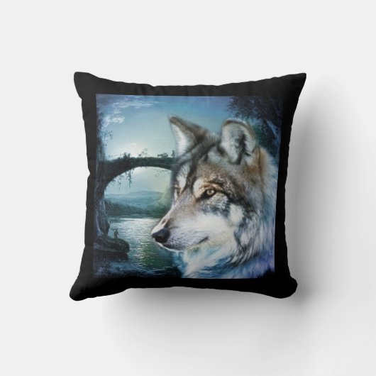 森林森林月光の満月のオオカミ クッション (裏面)