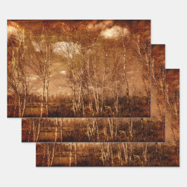 森林樹のヴィンテージグランジ素朴テクスチャ雲 ラッピングペーパーシート