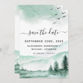 森林水の日素朴付の色を保存すモダンる セーブザデート (正面/裏面)