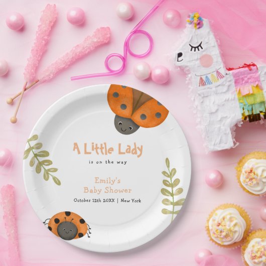 森林水の色の小さなLadybug赤ちゃんシャワー ペーパープレート (パーティー)