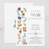 森林水彩動物男の赤ちゃんシャワー 招待状 (正面/裏面)