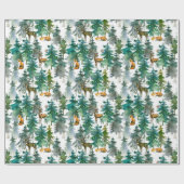 森林水彩模様の森林動物 ラッピングペーパー (フラット)