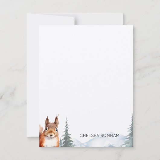 森林水色の赤いリス ノートカード (正面)