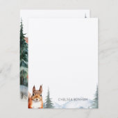 森林水色の赤いリス ノートカード (正面/裏面)