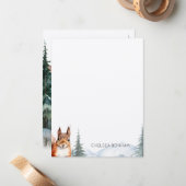 森林水色の赤いリス ノートカード (正面/裏面インサイチュ)