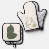 森林浴気分の癒し柔らかデザインインコ 鍋つかみ&鍋敷きセット (正面/裏面)