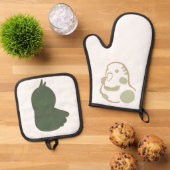 森林浴気分の癒し柔らかデザインインコ 鍋つかみ&鍋敷きセット (トップダウン)