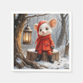 森林灯つき冬用マウス スタンダードカクテルナプキン (正面)