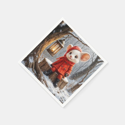 森林灯つき冬用マウス スタンダードカクテルナプキン (角)