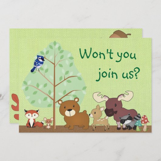 森林生き物のベビーシャワーの招待状 招待状 (正面/裏面)