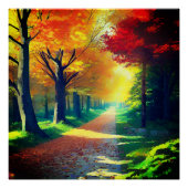 森林秋の木々が茂る森林の風景 ポスター (正面)