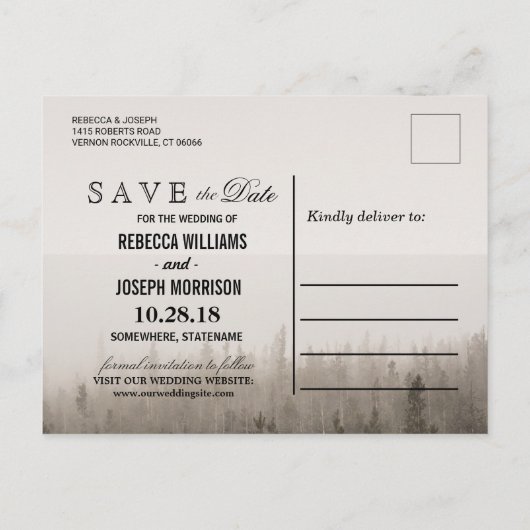 森林素朴の霧の結婚山水 案内ポストカード (裏面)