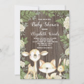森林素朴動物植物のベビーシャワー 招待状 (正面)