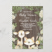 森林素朴動物植物のベビーシャワー 招待状 (正面/裏面)