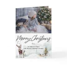 森林素朴動物水彩クリスマス写真