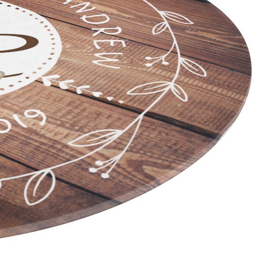 森林結婚式のモノグラムの木製の葉のリースの鳥 カッティングボード (角)