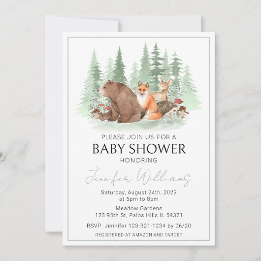 森林緑の赤ちゃんシャワーの招待状 招待状 (正面)