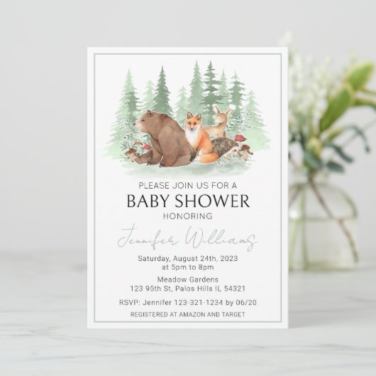 森林緑の赤ちゃんシャワーの招待状 招待状 (スタンド正面)