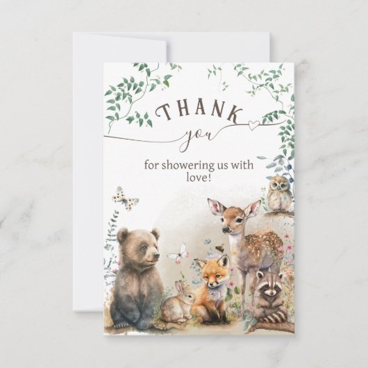 森林緑の赤ちゃんシャワー サンキューカード (正面)