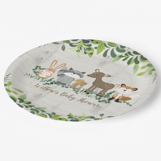 森林緑の赤ちゃんシャワー ペーパープレート (アングル)